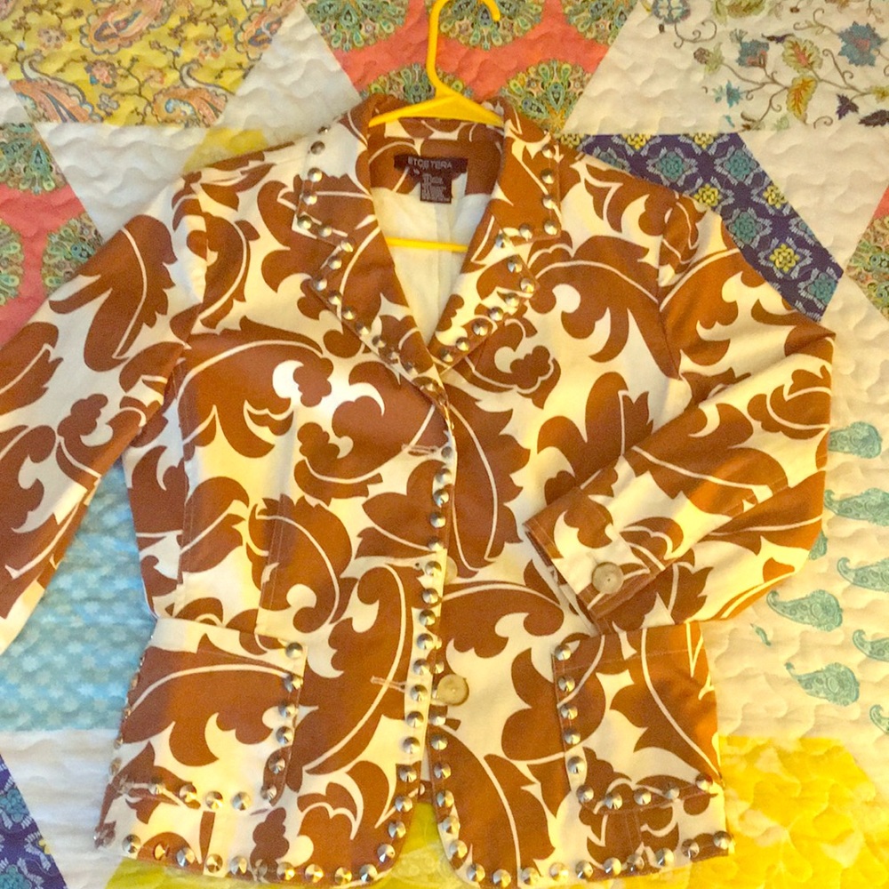 Embellished toffee and cream colored jacket